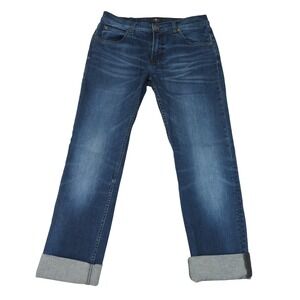 7‎ For All Mankind The Straight Leg Jeans Womens 32 Blue Denim Cuffed Ankle